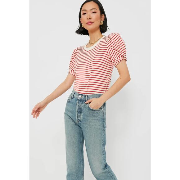 Pomander Place Red Striped Vesty Puff Short Sleeve Crewneck size S small - Picture 5 of 5